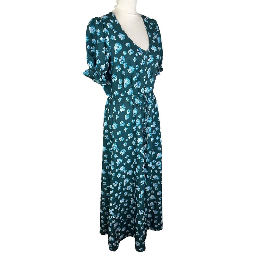 Outerknown Kira Maxi Button Up Dress Green Blue Floral Puff Sleeve Size Medium - Picture 3 of 8